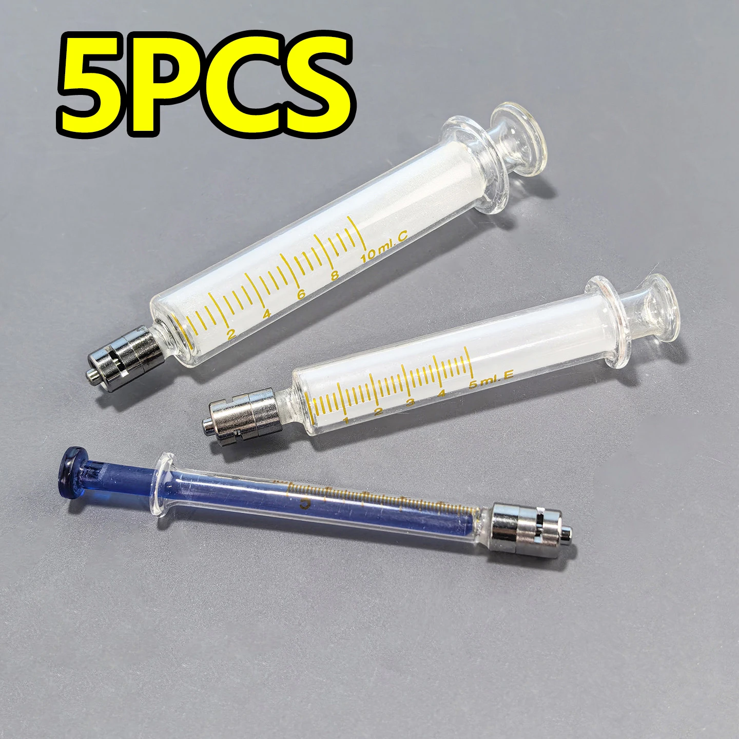 5 pieces glass needle syringe, thin mouth/coarse mouth/locking syringe sampler