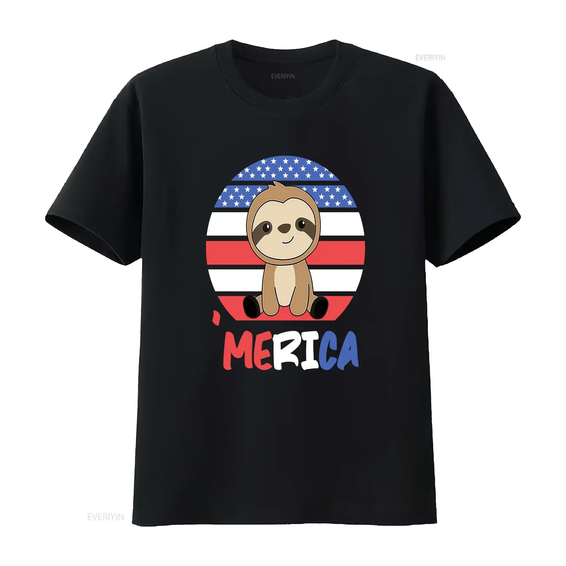 Retro Cute Cartoon Sloth Merica Patriotic American Flag Print Casual T Shirt vintage Washed Soft fashion homme streetwear