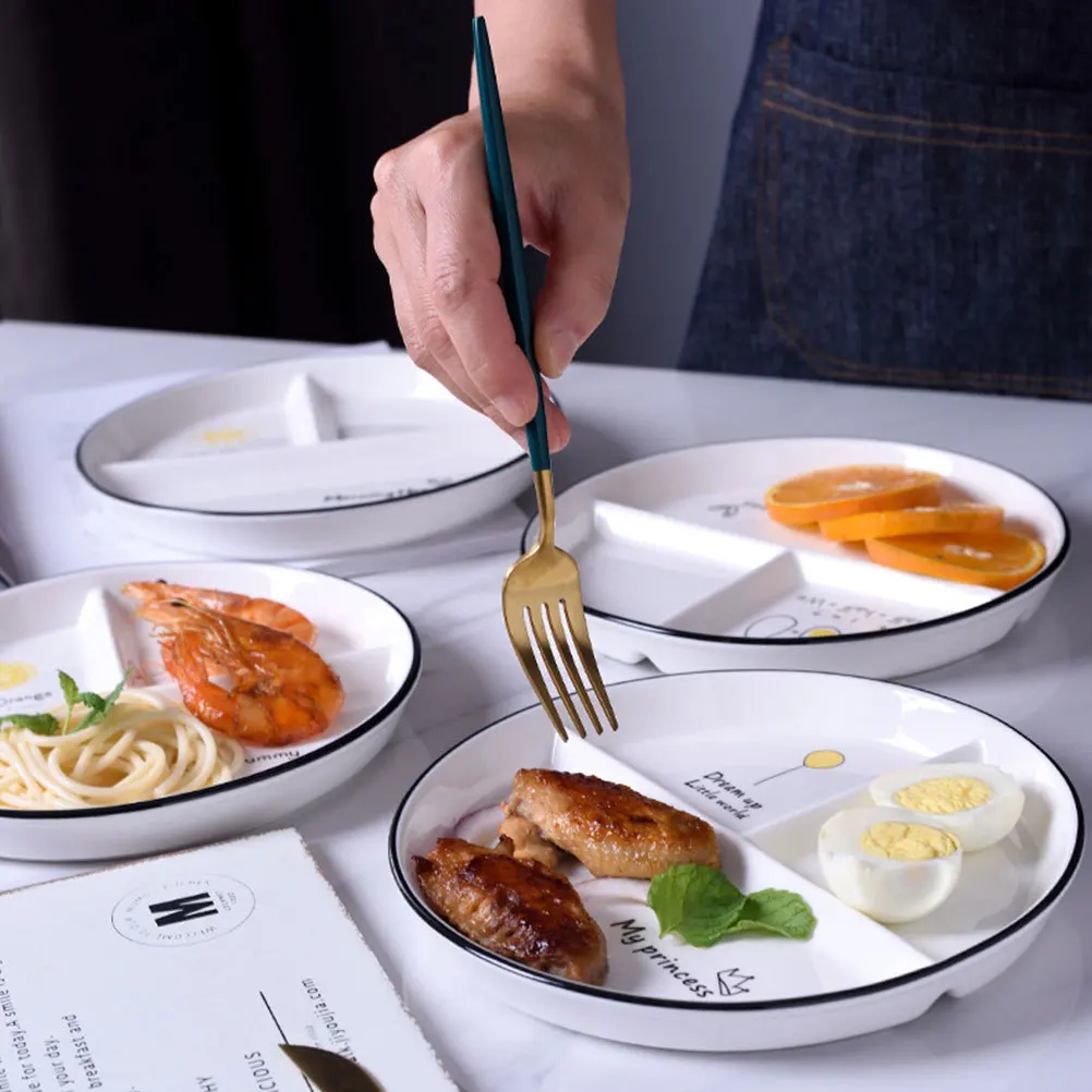 

1Pcs Divided Ceramic Dining Plate Odor Resistant Microwave Dishwasher Safe Practical Convenient Household Use Ceramic Plate