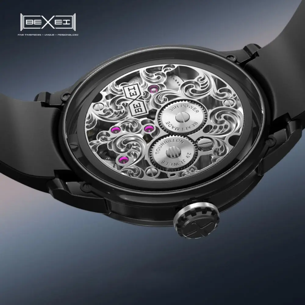 BEXEI 9110 skeleton synthetic sapphire manual tourbillon mechanical movement wrist watch for men Luxury  waterproof Reserve 36H