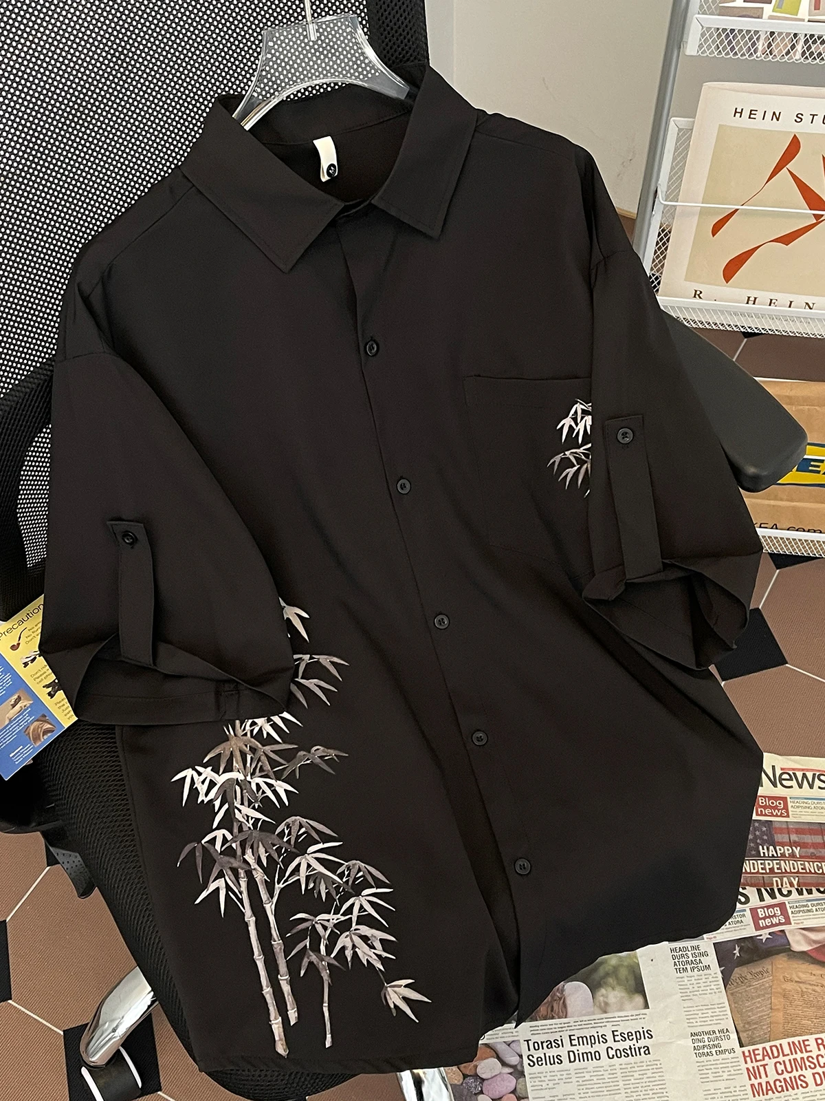 

Summer Thin Ice Silk ort Sve irt Men Casual Trendy Five Sve irt Ice Sensation Loose Fit Printed Youth Summer Faion