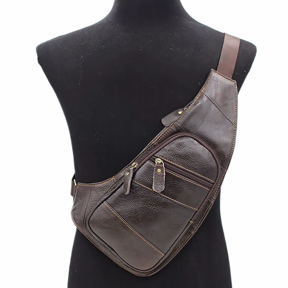 High Quality Men Genuine Leather Sling Chest Day Back Pack Vintage Male Crossbody Bags Travel Casual Shoulder Messenger Bag