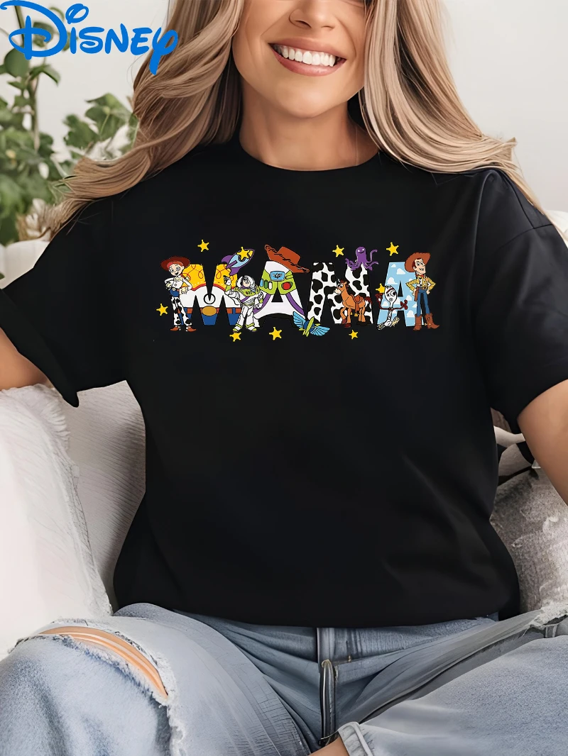 Disney toy story momma carta feminina camiseta de manga curta woody buzz lightyear e outras impressões adequadas para esportes uso diário