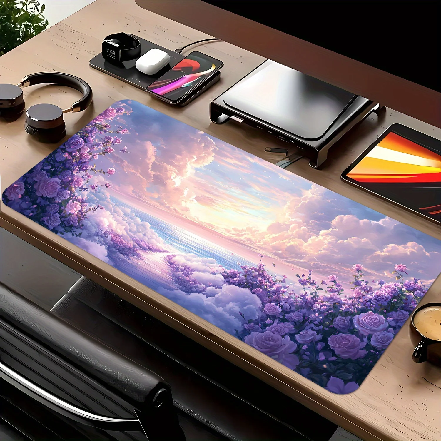 Tappetino per mouse da gioco grande fantasia floreale da 1 pezzo, design floreale dei cartoni animati, tappetino per tastiera durevole per desktop e laptop, ideale per Capodanno,