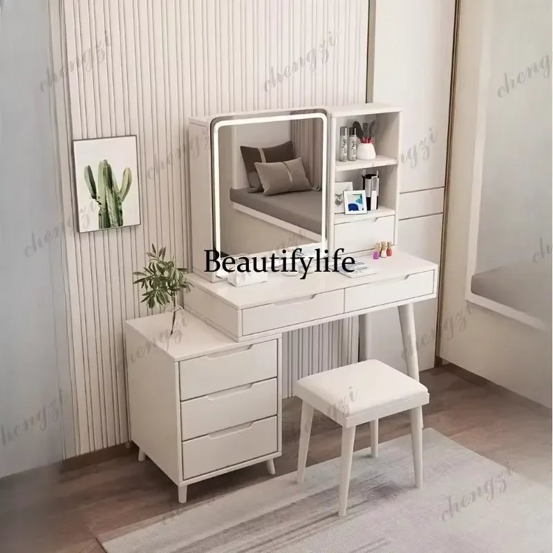 for Storage Stool Dressing Table with Mirror Light Luxury White Drawer Makeup Table Bedroom Cabinet Cute Mesa Tocador Home