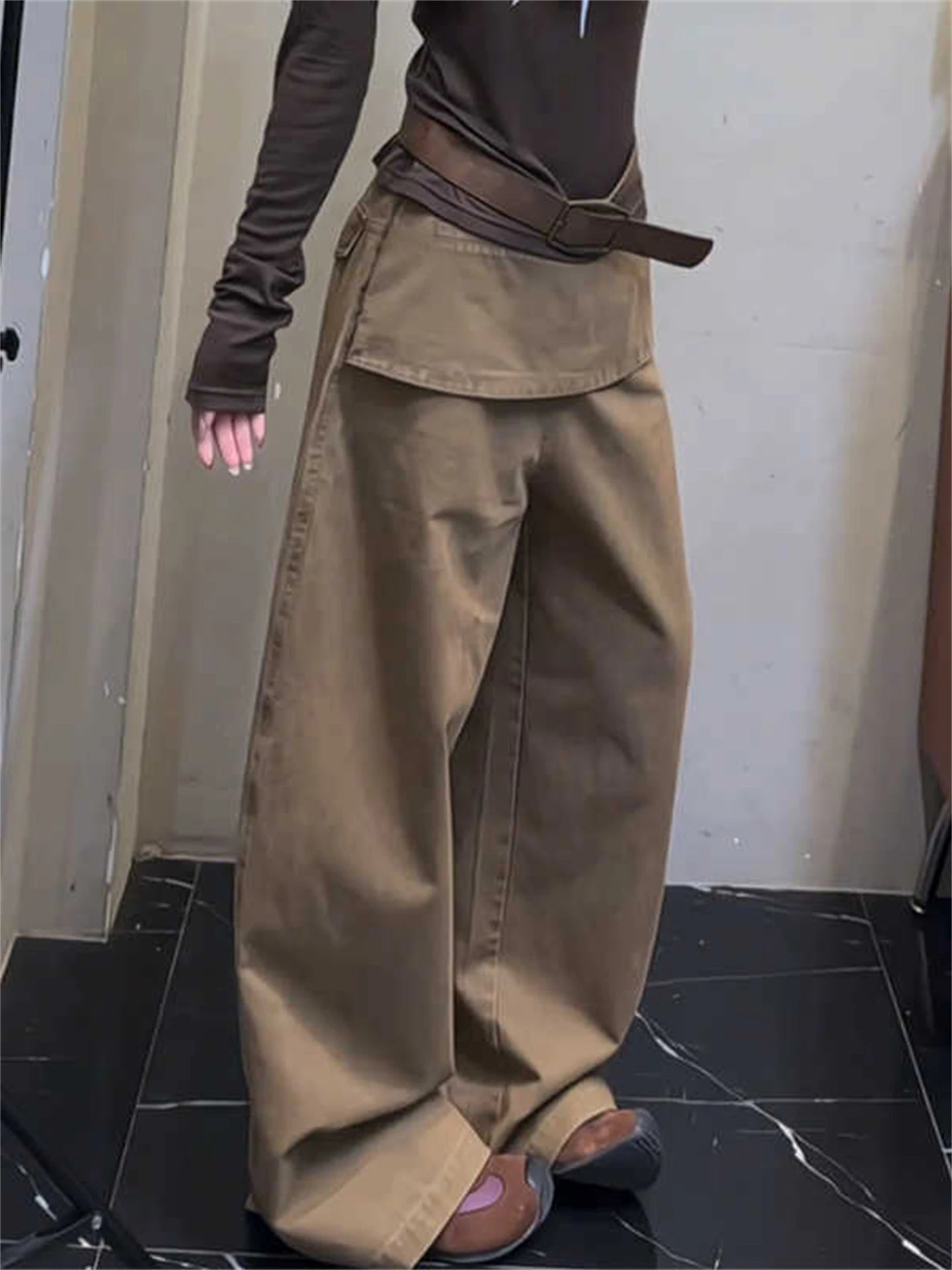 

Trendy Casual Pants High Waist Patchwork Korean Sle Women's Faionable Unique Design Straight Leg Pants Non-Sinkage