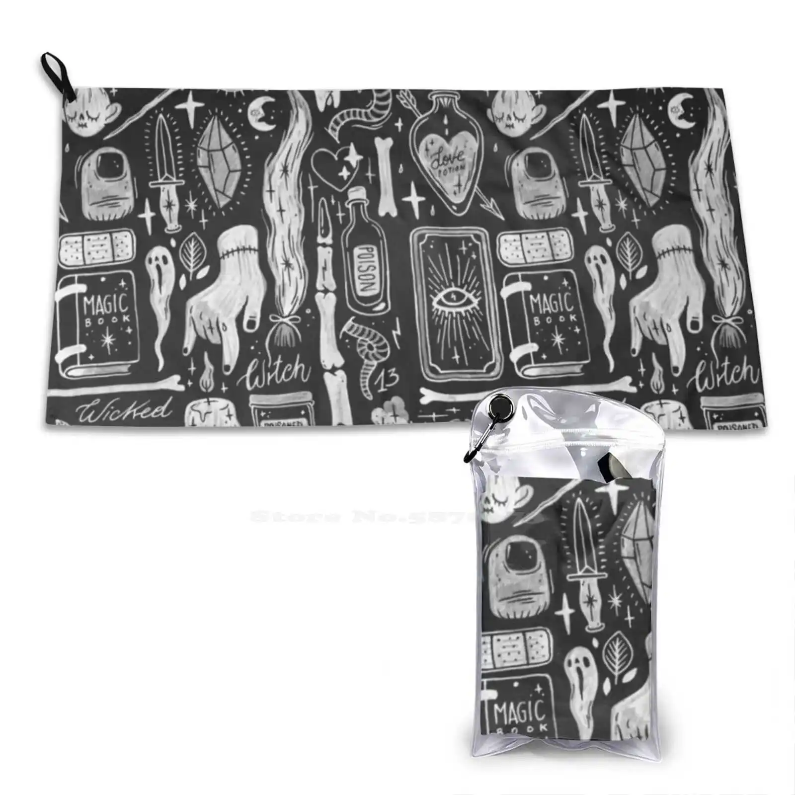 Black Magic Soft Towel Quick Dry Beach Towel Magic Witchcraft Black And White Lolle Spooky