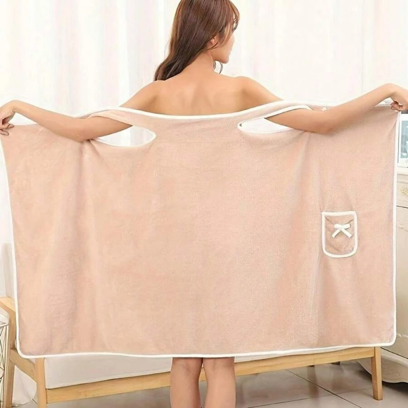 

1pc Luxurious Wearable Bath Towel - Soft Coral Velvet, Stylish Bowknot Design, Thickened, Quick Drying, Water Absorption