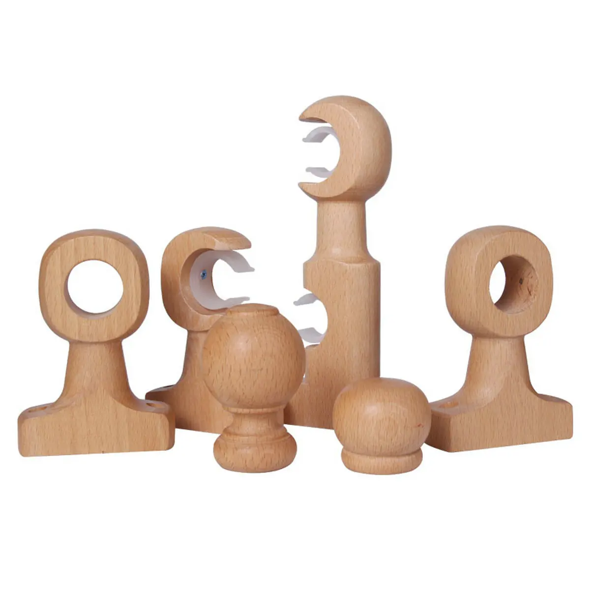 European Style Wooden Natural Beech Curtain Rod 30mm Bracket Support Holder Terminal Ring Madera Soporte Anillas