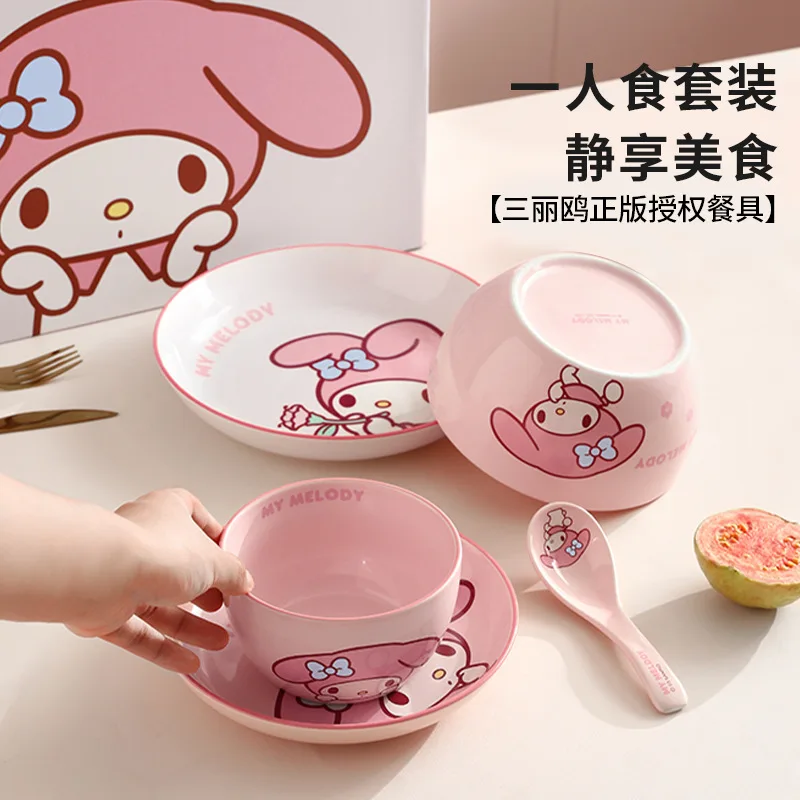 Sanrio Meiledi Big Ear Dog Ceramic Bowl And Dish Set For Home Use Thickened And High Beauty Tableware