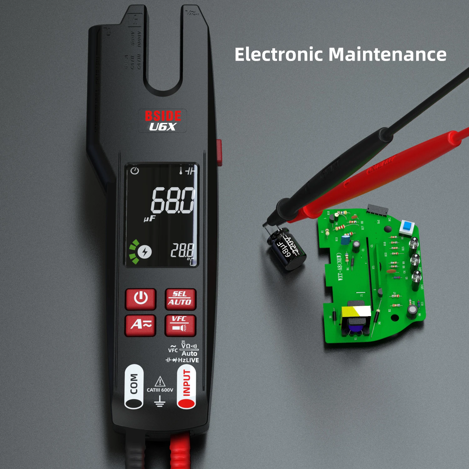 U6 U6X Digital Fork Clamp Meter 600A Current Open Jaw Ammeter Multimeter DC AC Current Hz Electrical Tester Rechargeable Battery