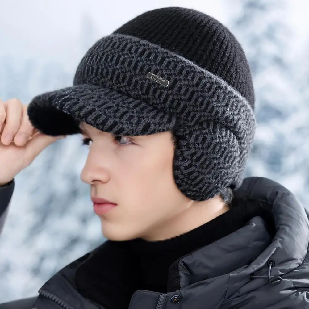 

Riding Hat Soft Plush Inner Wide Brim Ear-Protecting Knitting Baseball Cap Wind Snow Resistance Autumn Winter Knitting Hat 2025