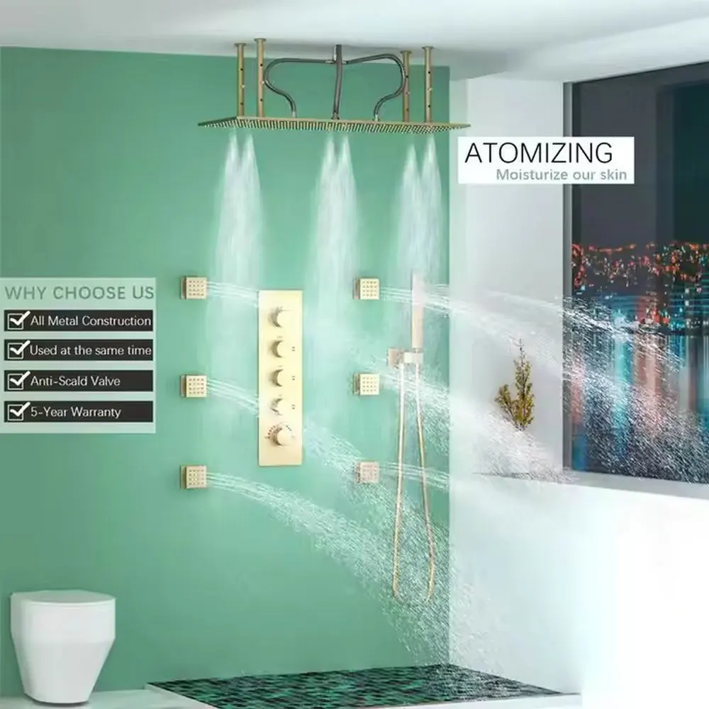 Ceiling concealed 800 * 400mm showerhead embedded constant temperature showerhead set