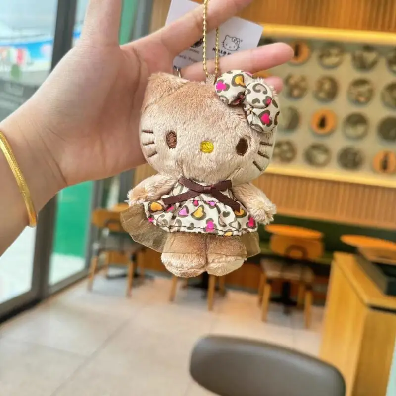 Jupe imprimée léopard noir, 10Cm, dessin animé mignon Kawaii, poupée en peluche Hello Kitty, porte-clés, pendentif de sac, jouet cadeau