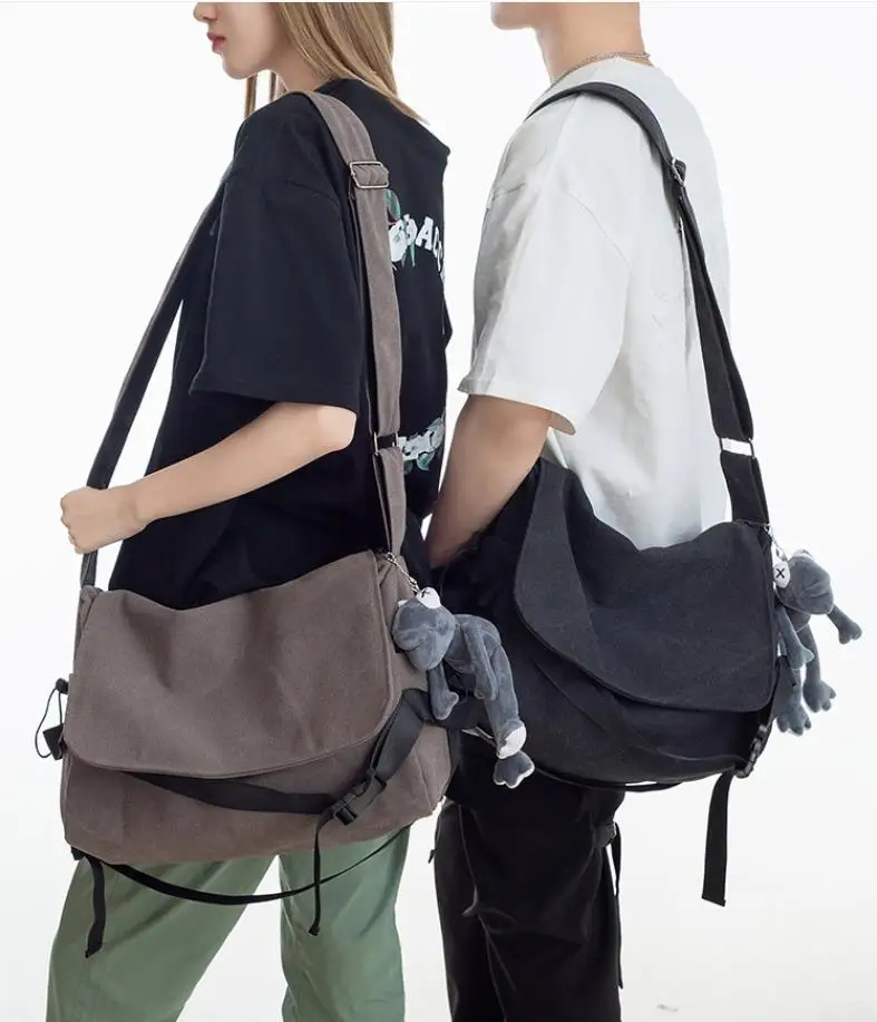 Einfarbige Umhängetasche aus Segeltuch mit Flip-Cover für Herren, einfache Umhängetasche, lässige Schultaschen für Studenten, Umhängetasche für Teenager – Detail 1
