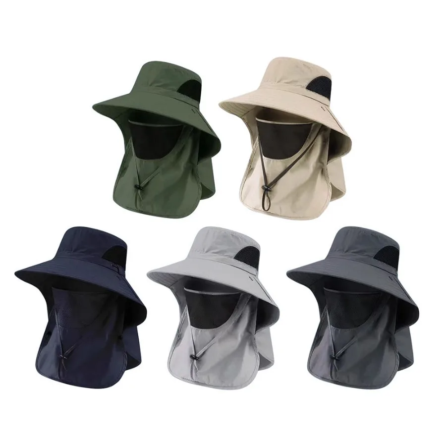 Summer Sun Hats UV Protection Outdoor Hunting Fishing Cap For Men Women Hiking Camping Visor Bucket Hat Neck Flap Fisherman Hat