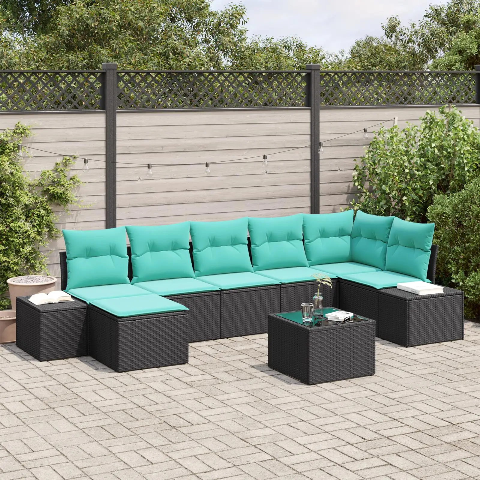 

8 Piece Outdoor Rattan Sofa Set with Cushions Black Patio Furniture Garden Lounge