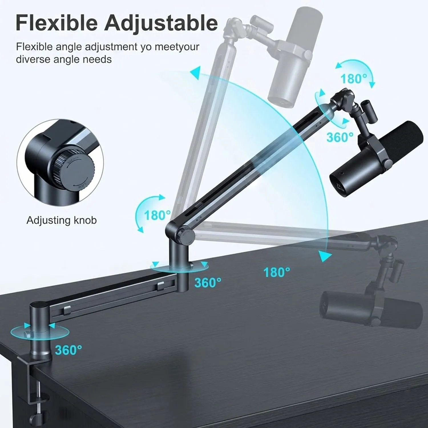 Low Profile Metal Microphone Boom Arm (Design for Heavy Mic) Never Sags,Microphone Stand Desk Mount for SM7B MV7,Blue Yeti