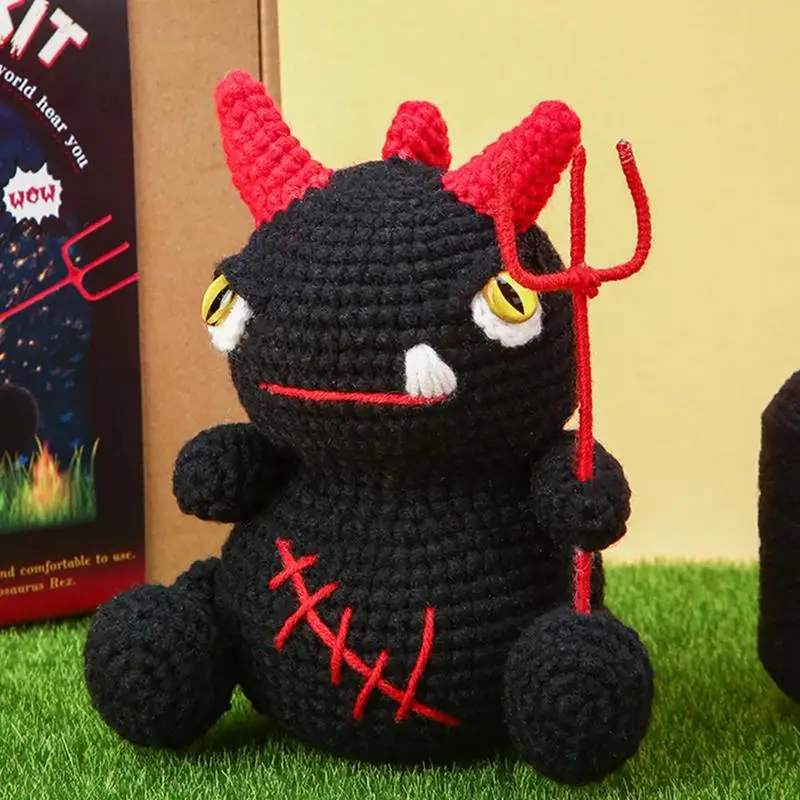 Black Dragon Knitting Supplies Stuffed Doll Crochet Kit for Beginners Crocheting Materials Complete Starters Set With Yarn&Hook