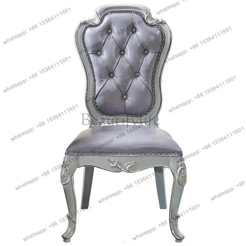 z.Luxury Dining Chair Villa Restaurant High-end Gold-painted High-grade Gray Solid Wood Backrest Leather Dining Table and Chairs