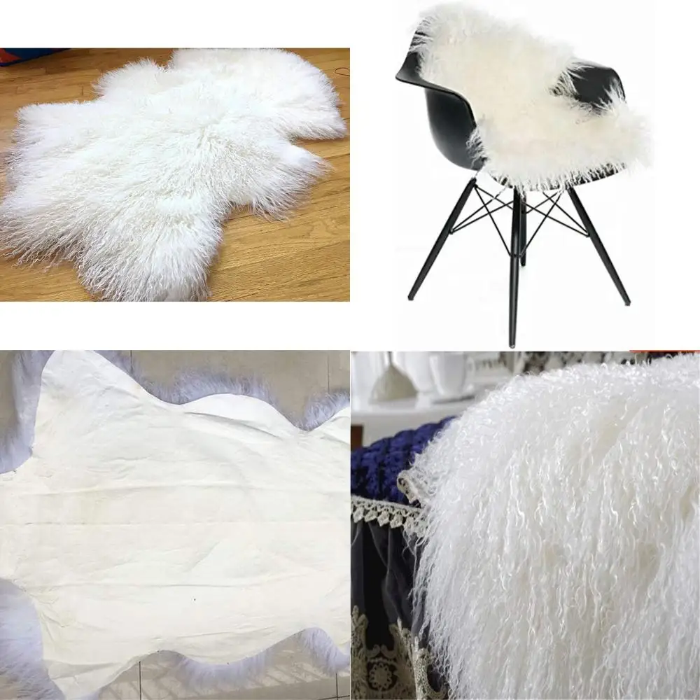 

Luxurious White Tibetan Mongolian Lamb Fur Pelt, Plush Throw Rug for Living Room Decor