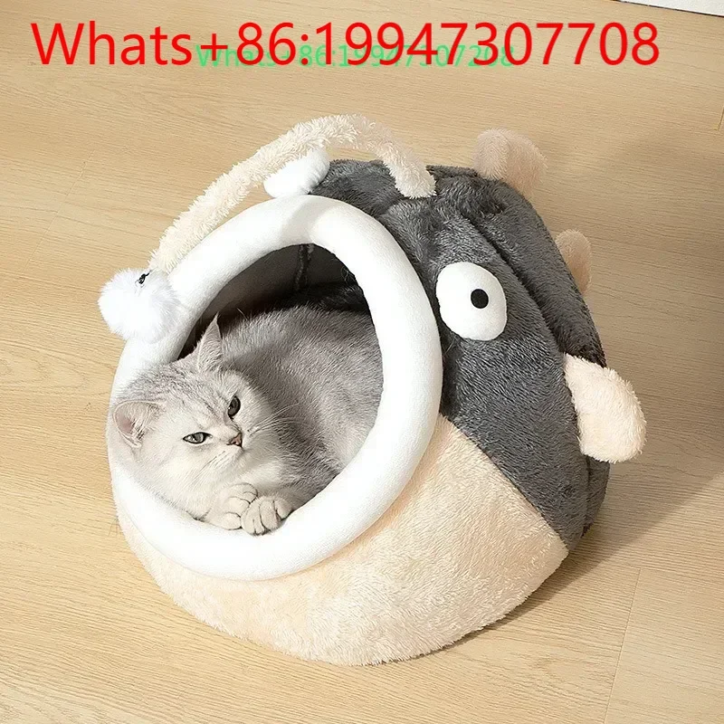 

Lantern fish cat nest fully enclosed warm comfortable bed fun hairball small toy design cartoon cat house