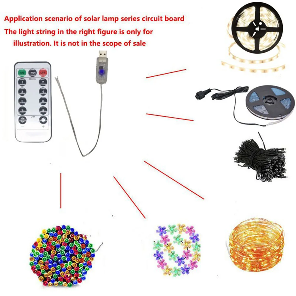 USB Circuit Board 8 Modes 5V Strips Light Remote Controller Led Light Remote Replacement Fit for 100LED/200LED for Holiday Party