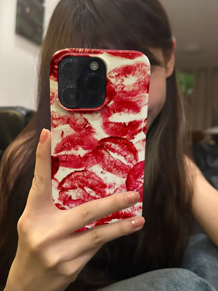 INS Sexy Red Lips Shockproof Case for iPhone 16 15 14 13 Pro Max Back Phone Cover for 12 11 Pro Plus 8 7 X XS Acrylic Cover