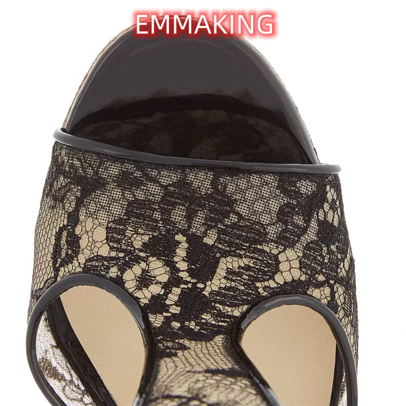 مثير التطريز شبكة الدانتيل سوبر عالية الكعب فم السمكة منصة مقاومة للماء الخناجر الصنادل النسائية حجم كبير أحذية الحفلات الرومانية #5