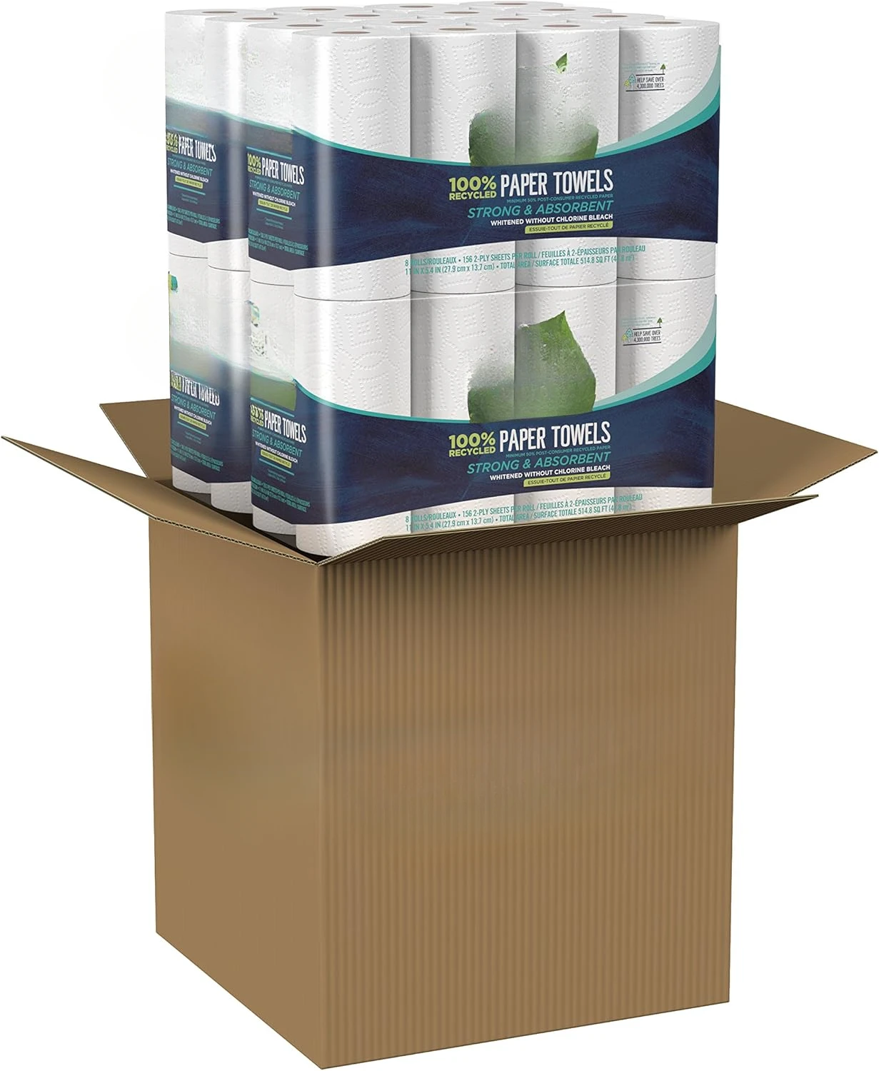 100% Recycled Paper Towels, 2-ply, 8 Count, Pack of 4