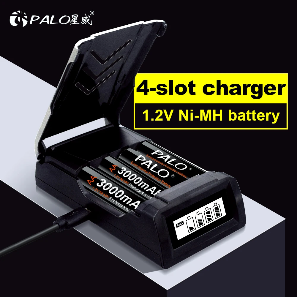 PALO 3000mAh Battery 1.2V AA 2A Ni-MH NiMH Rechargeable Battery for Camera Toy Car 100% original low self discharge AA Batteries