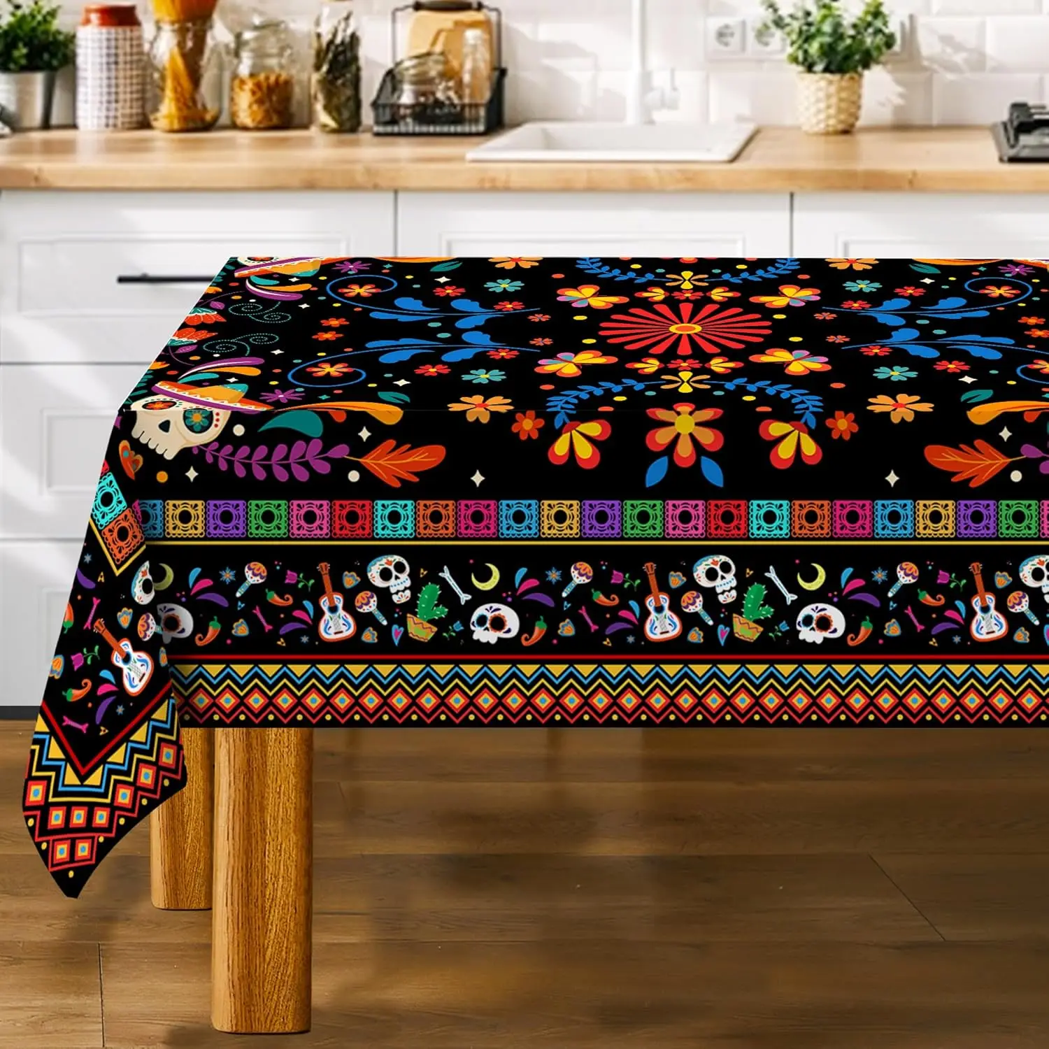 

Mexican Flower Skull Rectangle Table Cloth for Table Decor Kitchen Dining Waterproof Reusable Tablecloth for Tables Dining Room