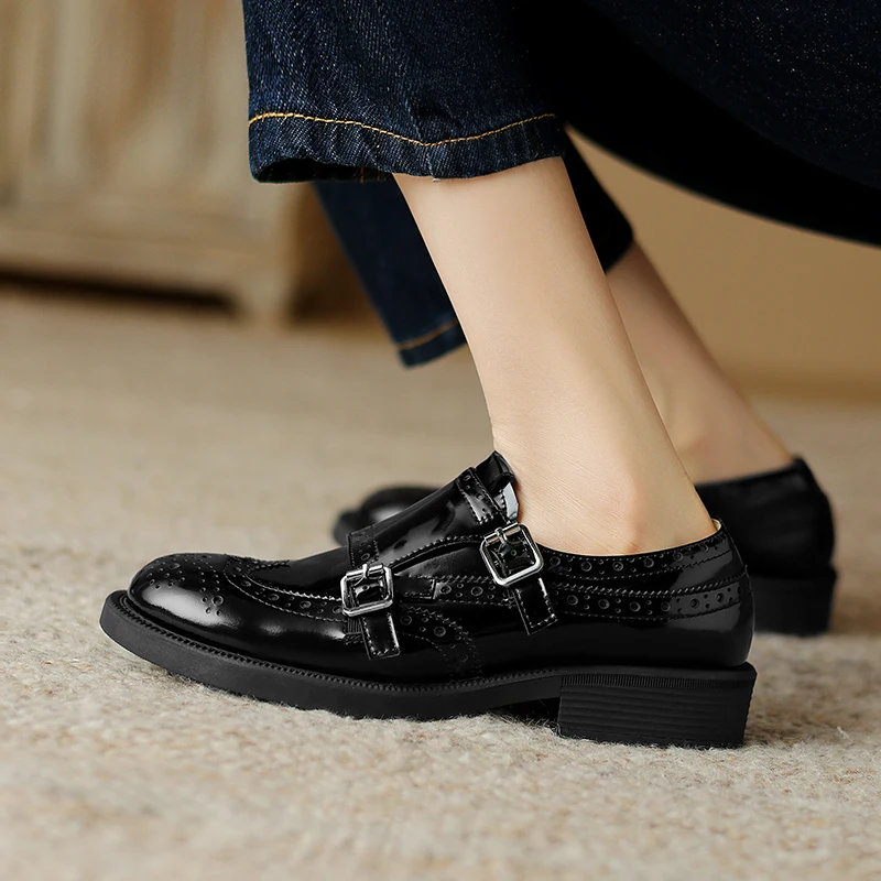 2024 New Autumn Women Oxford Loafers Retro Chelsea Women Shoes Luxury Pumps Genuine Leather Bullock Shoes Ladies Shoes