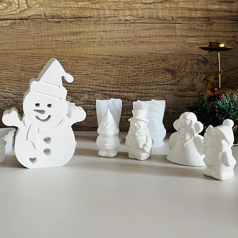 Christmas Snowman Silicone Candle Mold DIY Soldier Princess Santa Claus Holding Christmas Tree Crafts Resin Gypsum Molds