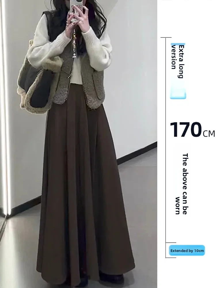 

High Waist A-Line Midi Skirt for Tall Women in Tweed Material with Large Hem Casual Sle Autumn Winter Slimming Skirt