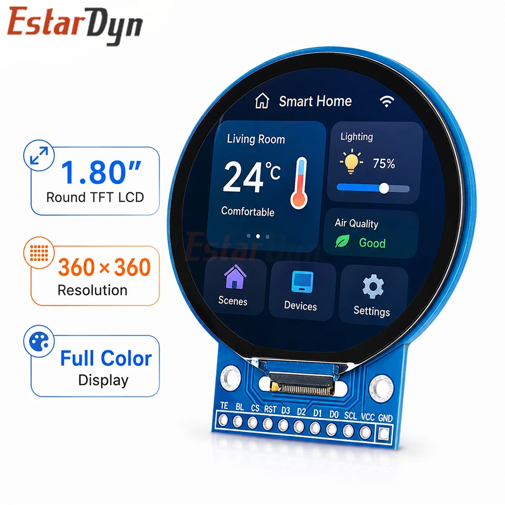 Image of Estardyn 1,8 Zoll Rundes TFT LCD Display Modul 360x360 ST77916 SPI QSPI Schnittstelle für Smartwatch DIY-Projekt