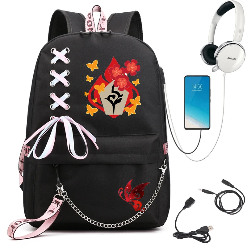 Anime Genshin Impact Backpack Bag Girls School Backpack for College Students Laptop Bagpack Genshin Impact Hu Tao Women Backpack