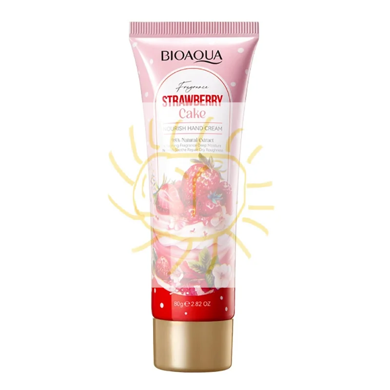 

Крем для рук BIOAOUA Strawberry Cake Nourishing: глубокое увлажнение, питание, защита от обветривания, уход за кожей рук.