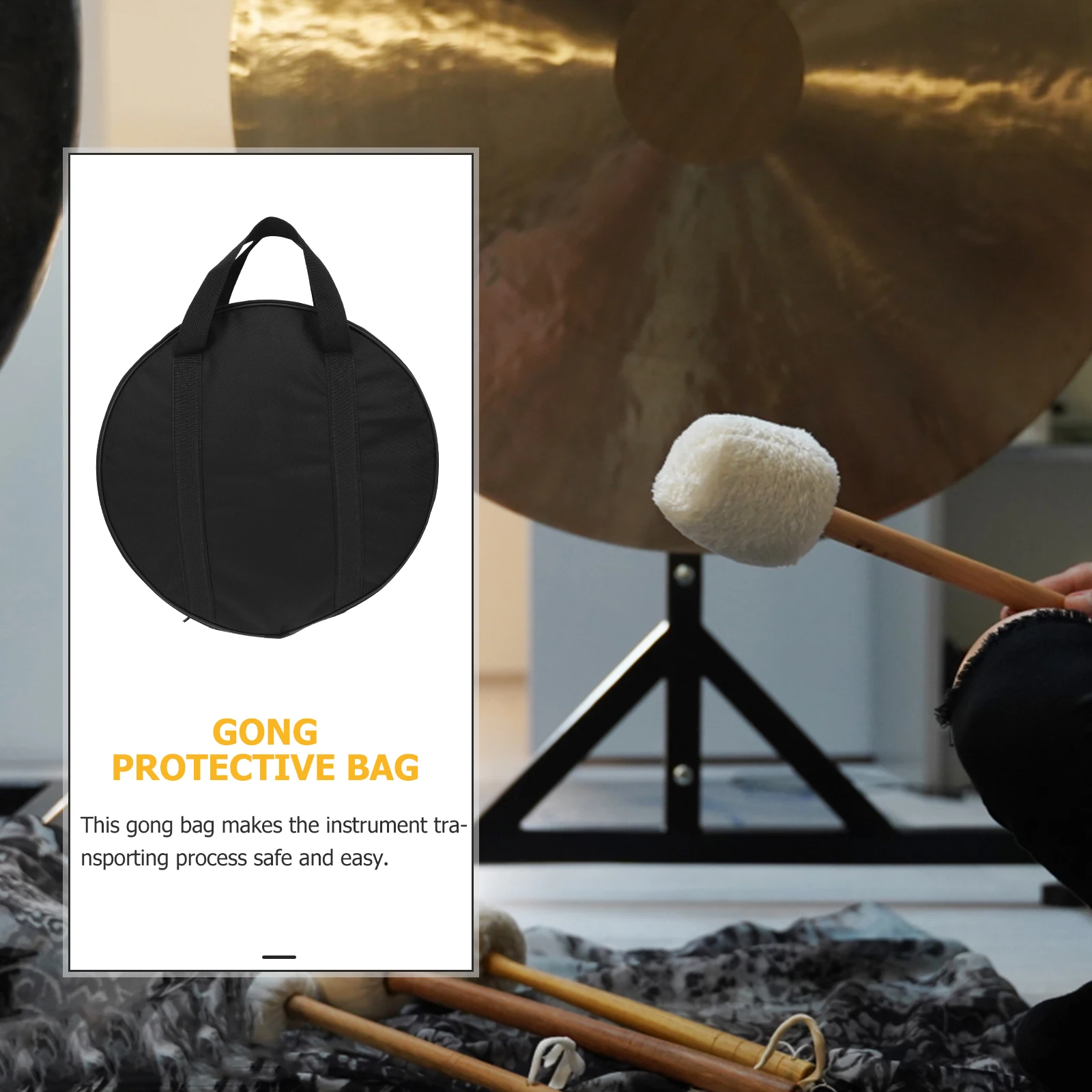

1pc Thickened Oxford Cloth Gong Bag Portable Instrument Carrier Waterproof Cymbal Holder Strong Durable Storage Protector Black