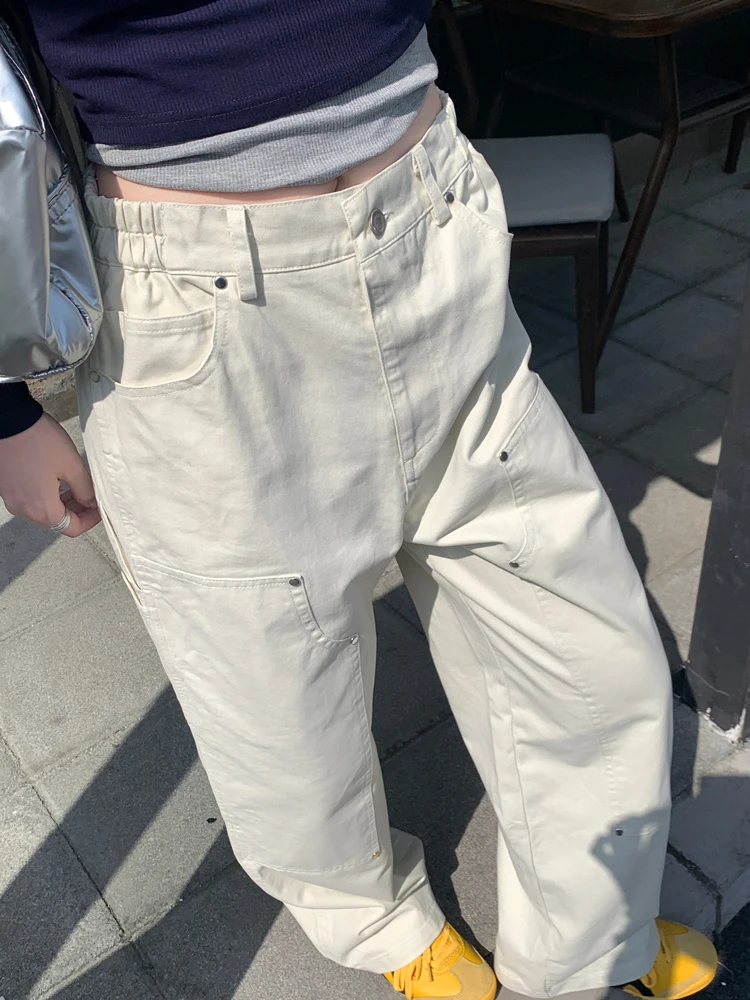 

SM 3Colors Korean Women 2024 Spring Causul Cotton High Waist Long Pants Female Wide Leg Long Straight Trousers Womens (X3010