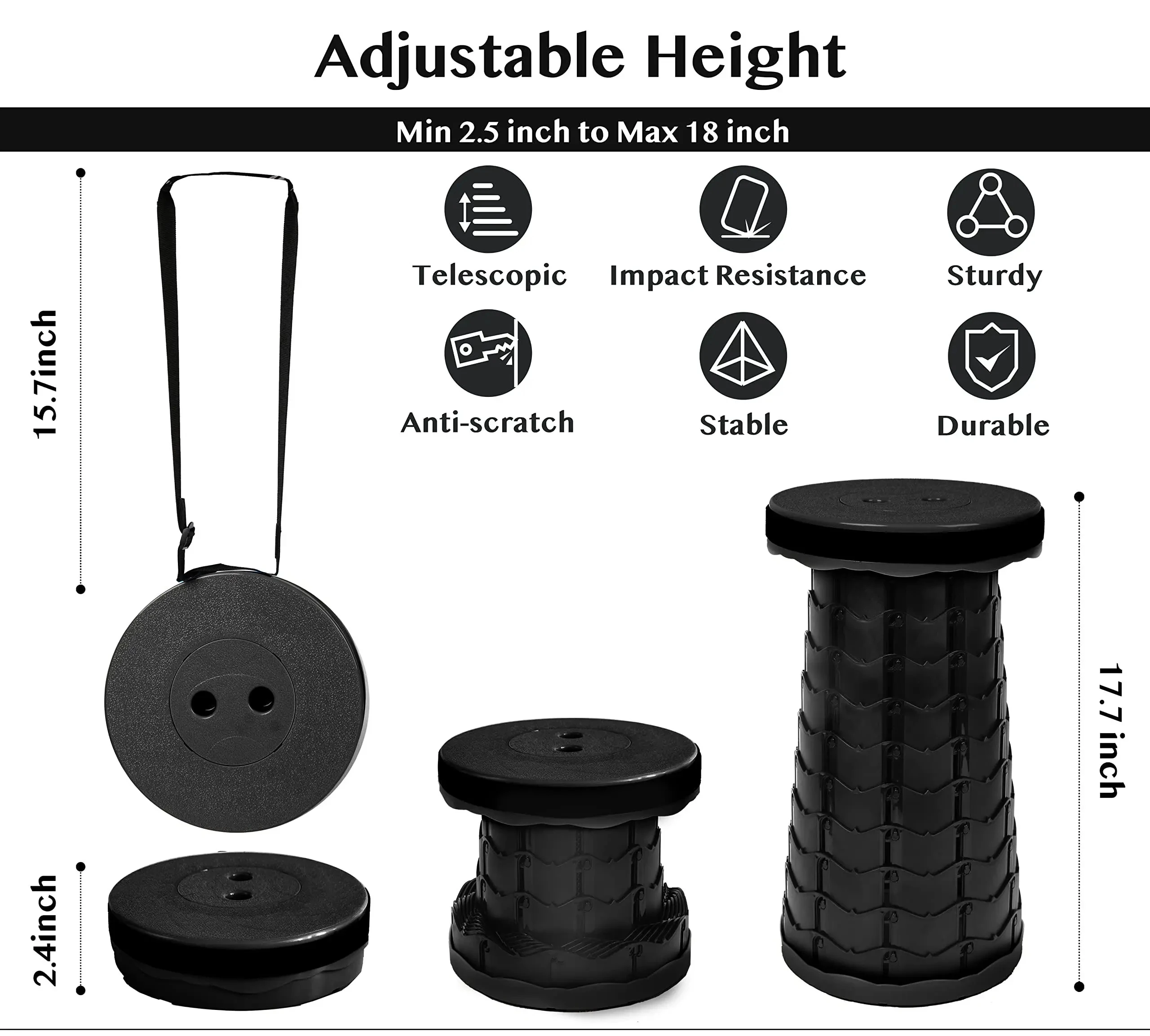 Portable Collapsible Telescopic Stool Sturdy Foldable Stool Fishing Chair Retractable Camping Stool for Hiking Beach Accessories