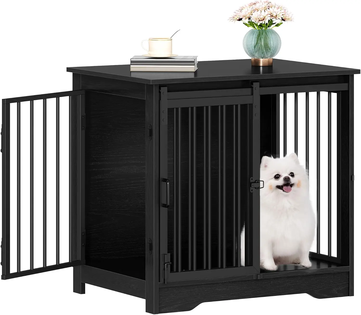 

27.2" Dog Crate Furniture with Barn Door, Heavy Duty Wooden Kennel Indoor for Small Dogs up to 22 lb, Anti-Chew Anti-Escape, Black