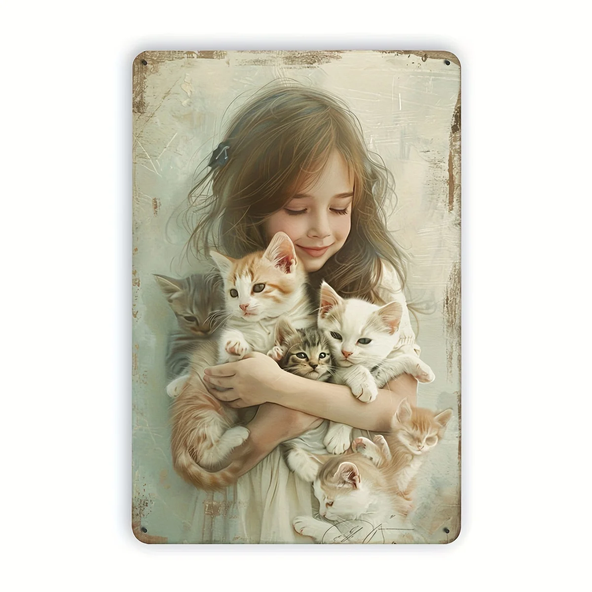 Girl and Cat Vintage Metal Sign, Indoor Outdoor Decorative Hanging Painting, Wall Room Residential Bedroom Restaurant