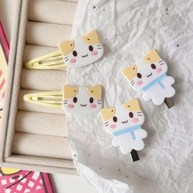 2PCS Cartoon Fluffy Fuwa Nyanko Cat Hair Clip Kawaii Hairpin Sweet BB Clips Barrettes Cute Animal Duckbill Clip Hair Accessories