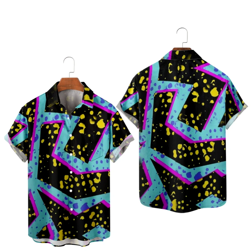 Hawaiian Shirts for Men Cool Irregular Shapes Print Short Sleeve Shirts Art Style Summer Tops Breathable