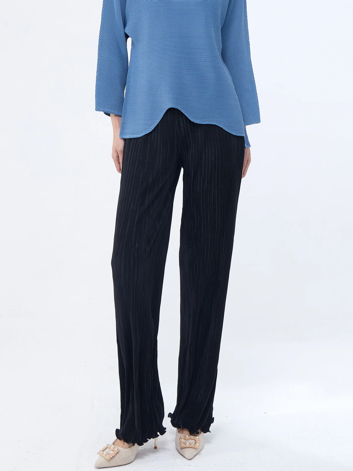 2025 New Women's Casual Pleated Straight Pants Western Style Pleated Fashionable Loose Stretch Elastic Waist Trousers for Summer