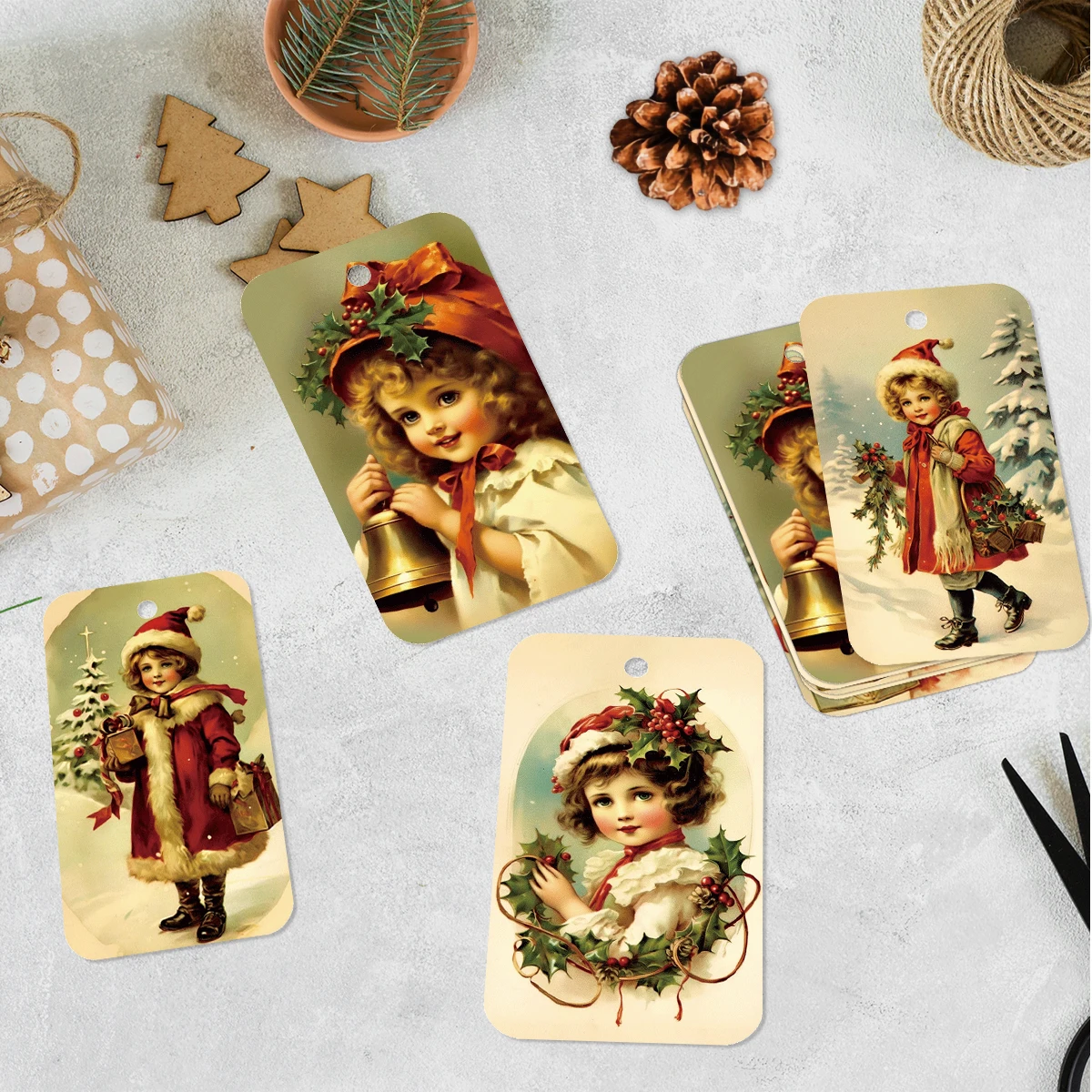 50 Stück Vintage-Weihnachts-Geschenkanhänger zum Aufhängen mit Hanfseil, für Weihnachtsgeschenke, Feiertagsdekoration, Beschriftung von Geschenkverpackungen, Partygeschenke – Detail 4