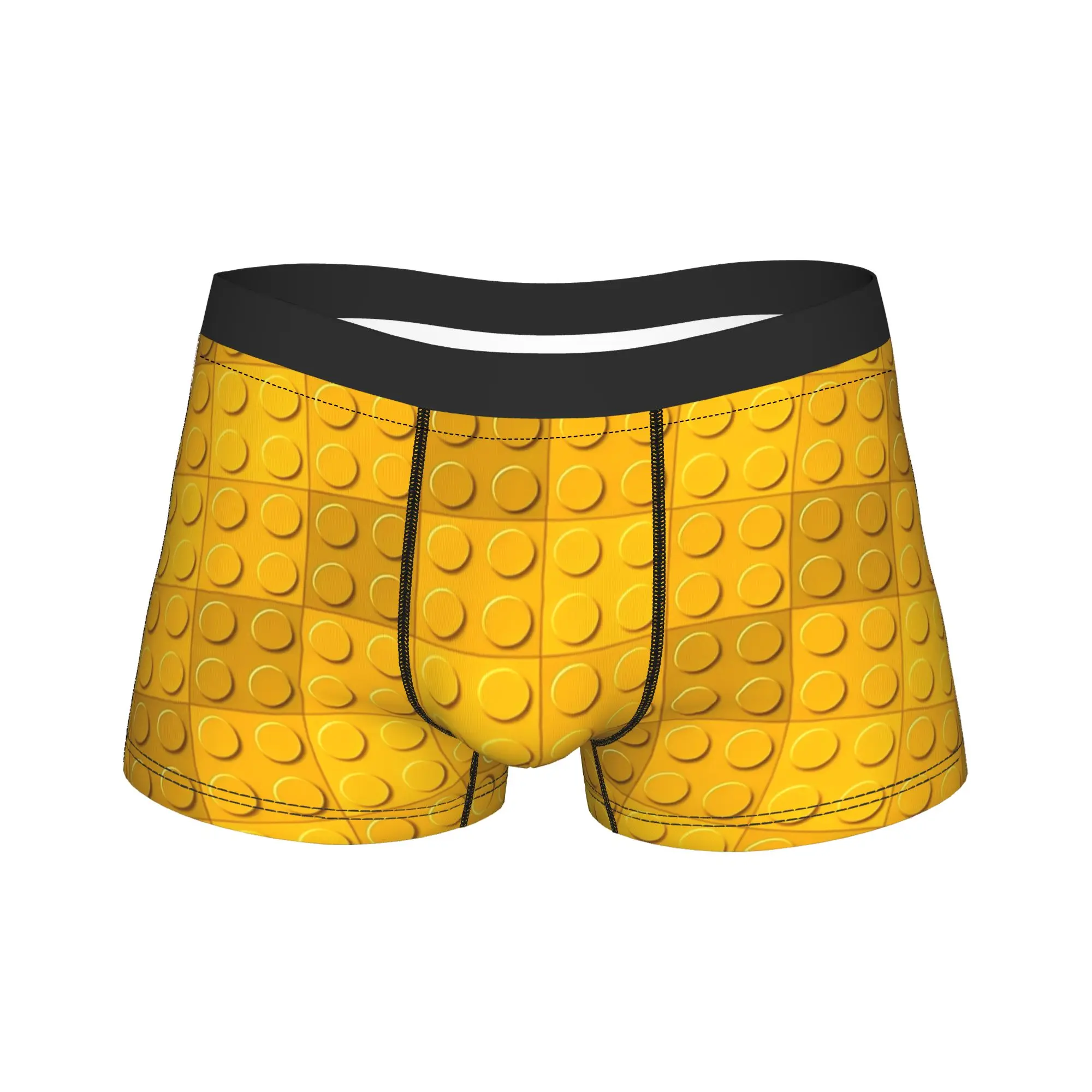 

Golden Yellow Building Blocks Pattern Underwear Men Shorts Briefs Novelty Boxer Shorts Hot Sale Printing Plus Size Panties