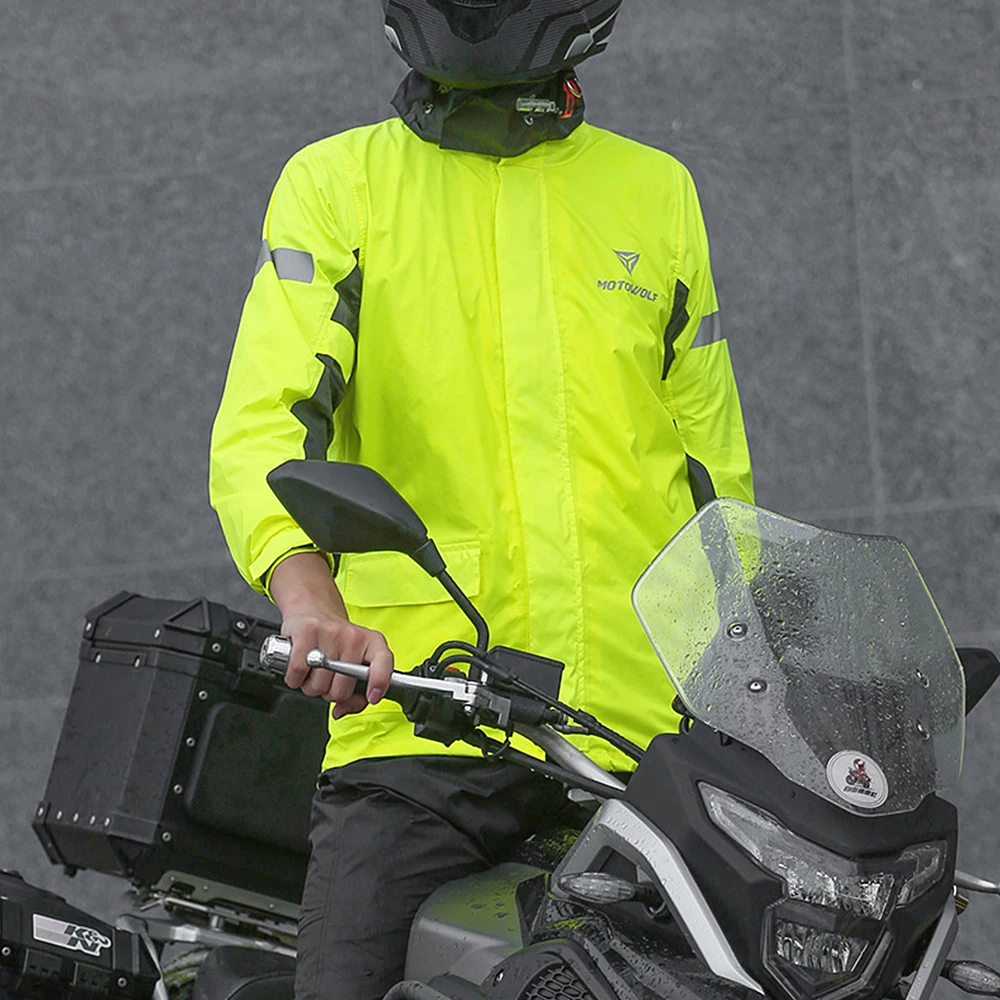 Men Motorcycle Rain Suit Outdoor Reflective Waterproof Rain Jacket and Pants Rain Gear for Bike Riding Cycling Camping Hiking