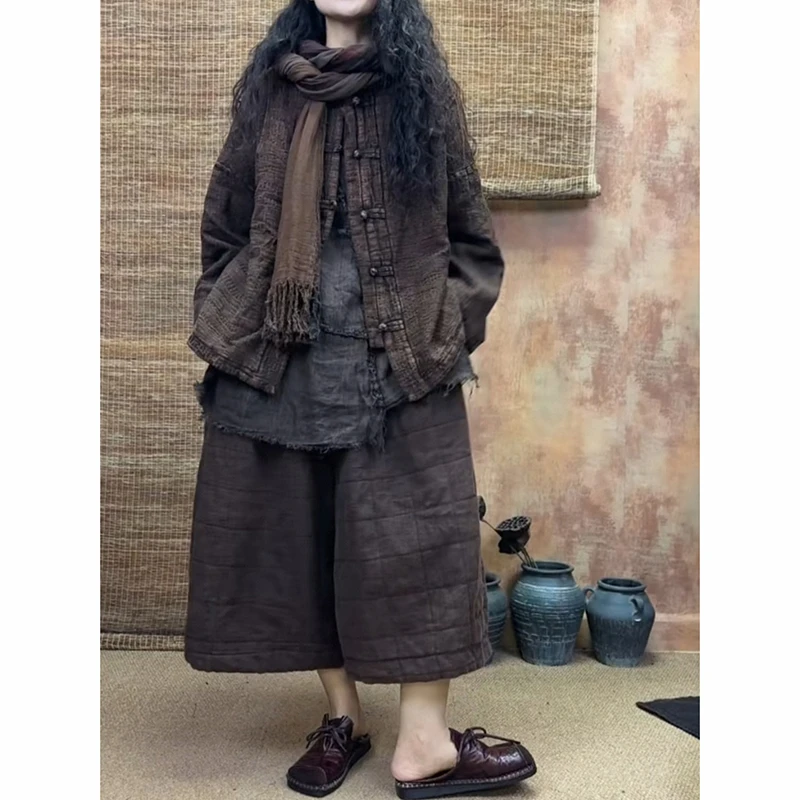 

Новое поступление 25, осенне-зимние женские повседневные свободные однобортные винтажные парки с длинными рукавами и круглым вырезом, универсальные хлопковые пальто S188